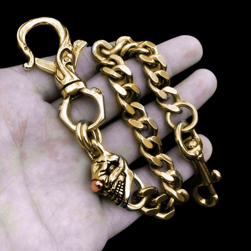 Wallet chain brass Double carved buckle skull copper key chain