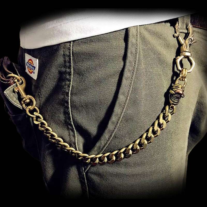 Wallet chain brass Double carved buckle skull copper key chain