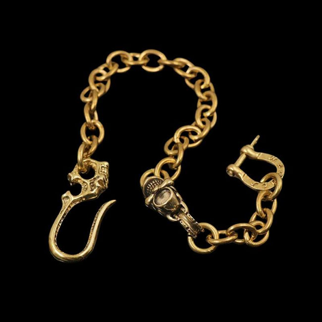 Wallet chain brass one-eyed skull buckle copper key chain Hover Image