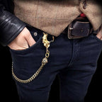 Bearded skull wallet chain brass Double skull buckle copper key chain
