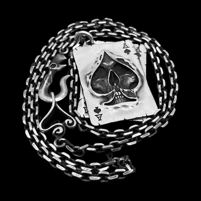 Ace of spades pendant 925 Sterling silver Skull necklace pendant 