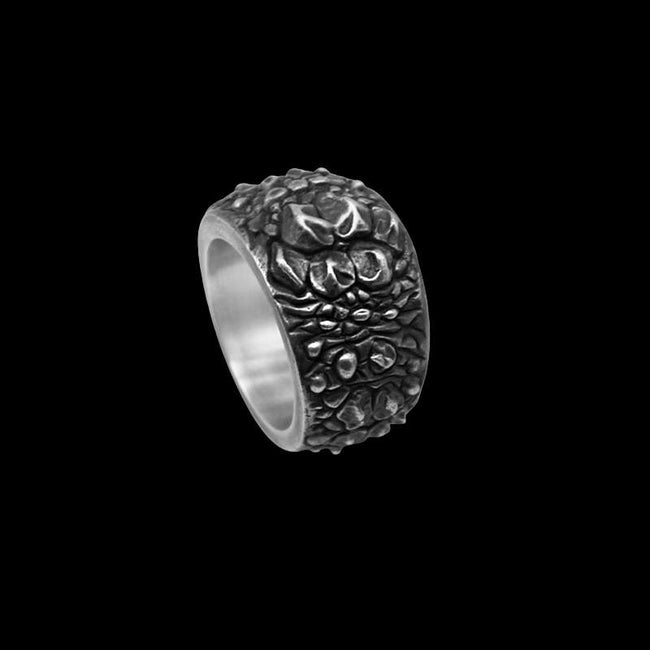 Crocodile rings 925 silver ring with crocodile leather texture Hover Image