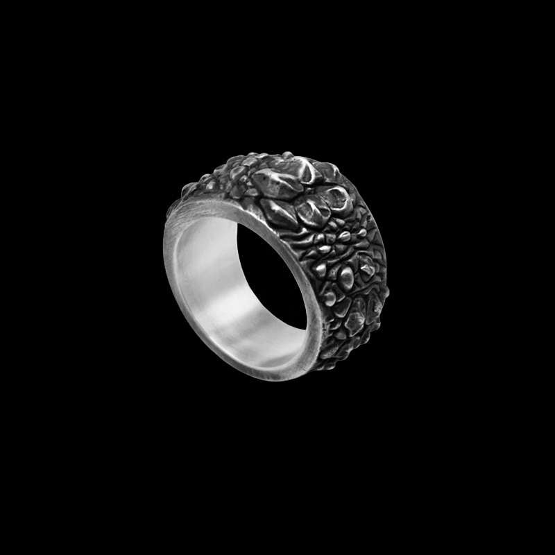 Crocodile rings 925 silver ring with crocodile leather texture