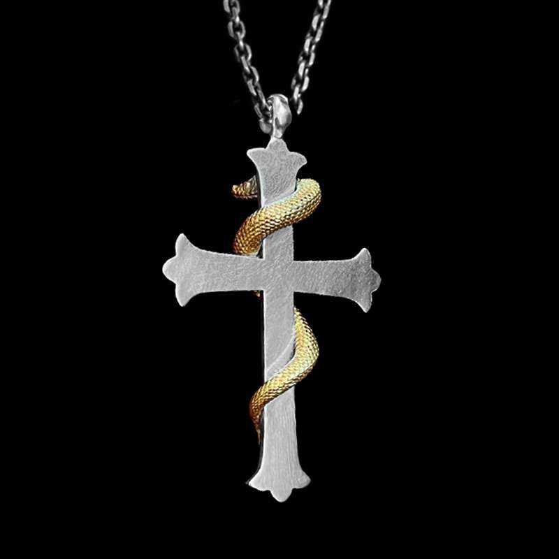 Gold snake necklace 24K gold cross necklace silver cross pendant 