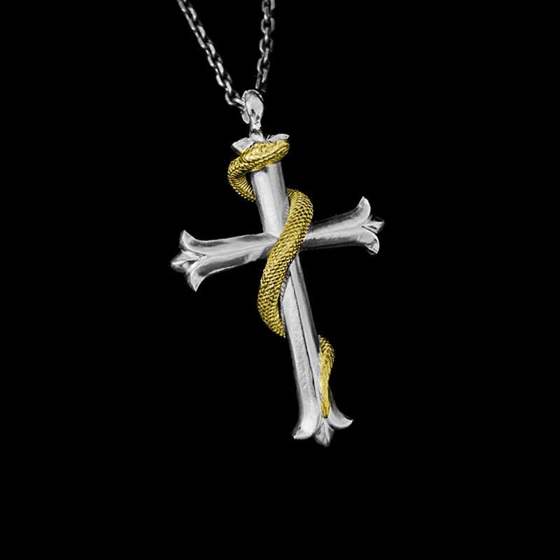 Gold snake necklace 24K gold cross necklace silver cross pendant 