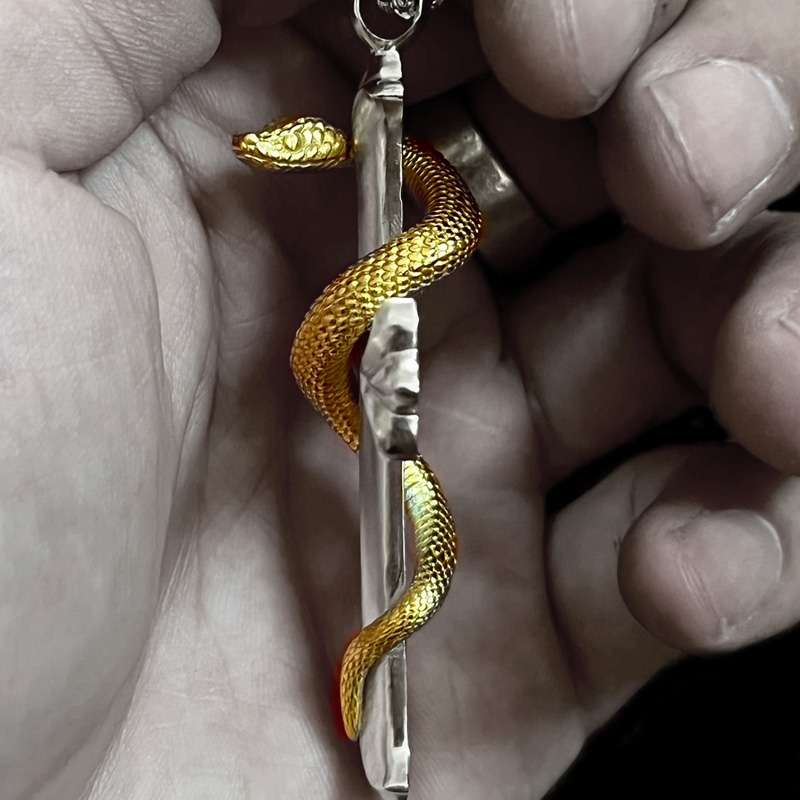 Gold snake necklace 24K gold cross necklace silver cross pendant 