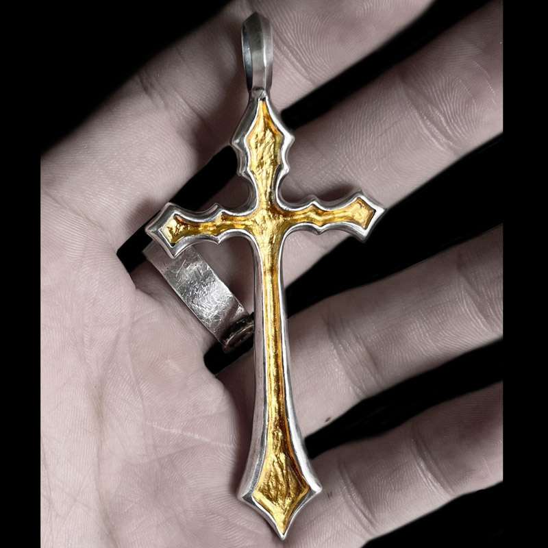 Thick gilt 24K gold cross pendant Fusion Sterling silver cross necklaces