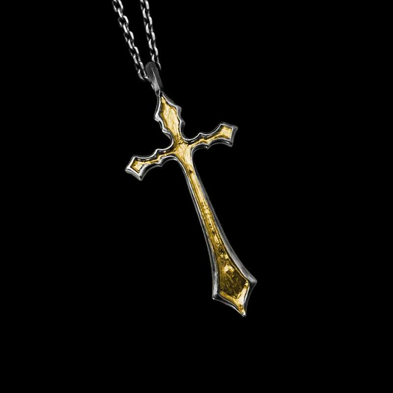 Thick gilt 24K gold cross pendant Fusion Sterling silver cross necklaces