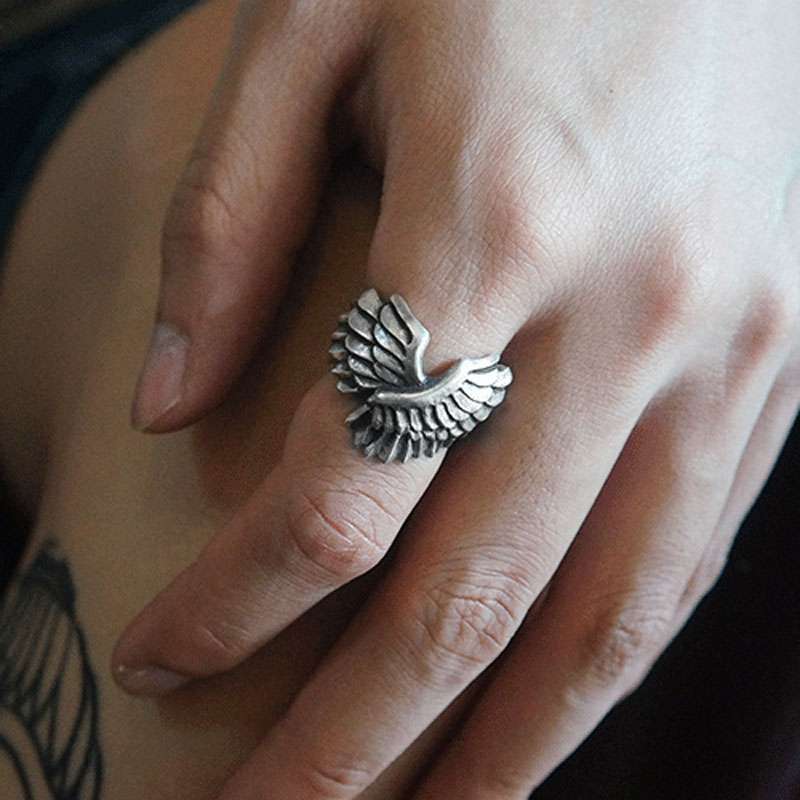 Wings of the Angel of Liberty rings 925 silver Wing mens pinky rings 