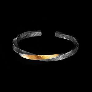 Viking Bracelet | Hand-Engraved Viking War Silver Bracelet with 24K Gold Inlay