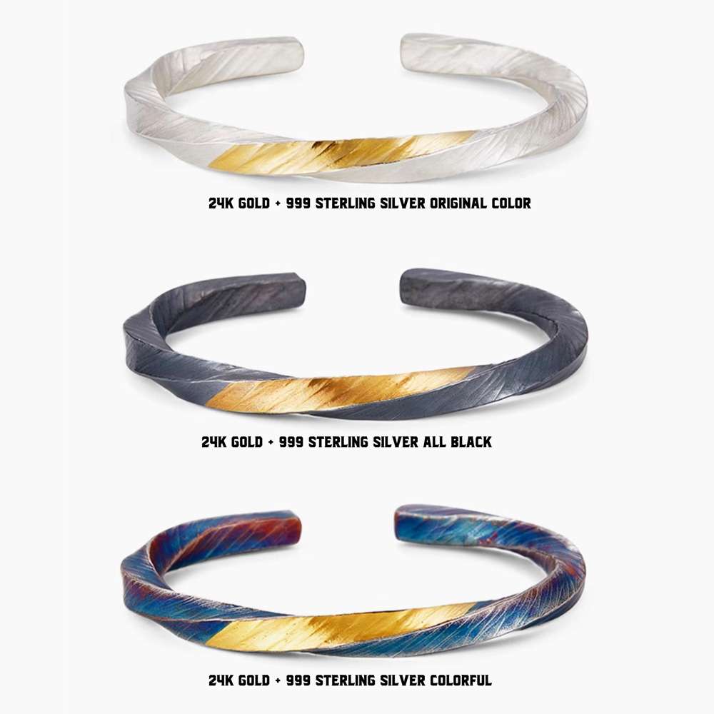 Viking Bracelet | Hand-Engraved Viking War Silver Bracelet with 24K Gold Inlay