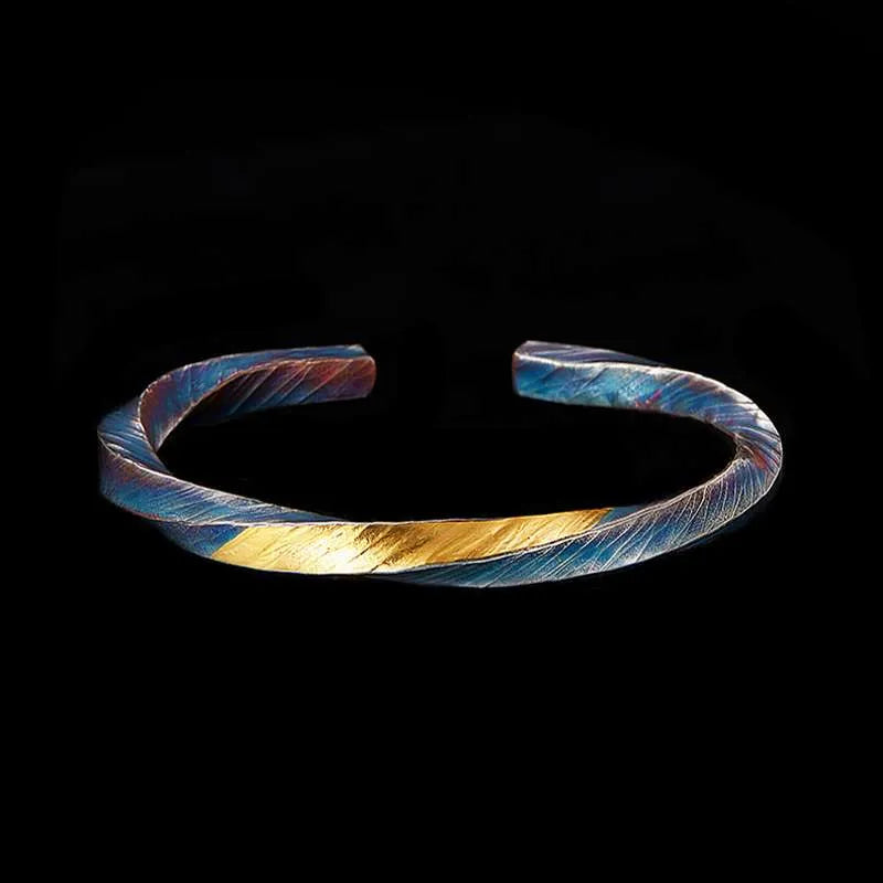 Viking Bracelet | Hand-Engraved Viking War Silver Bracelet with 24K Gold Inlay