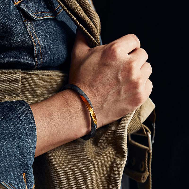 Viking Bracelet | Hand-Engraved Viking War Silver Bracelet with 24K Gold Inlay