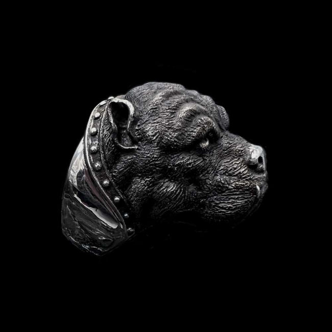 Pitbull Ring Unique Handcrafted Sterling Silver Dog Ring Hover Image