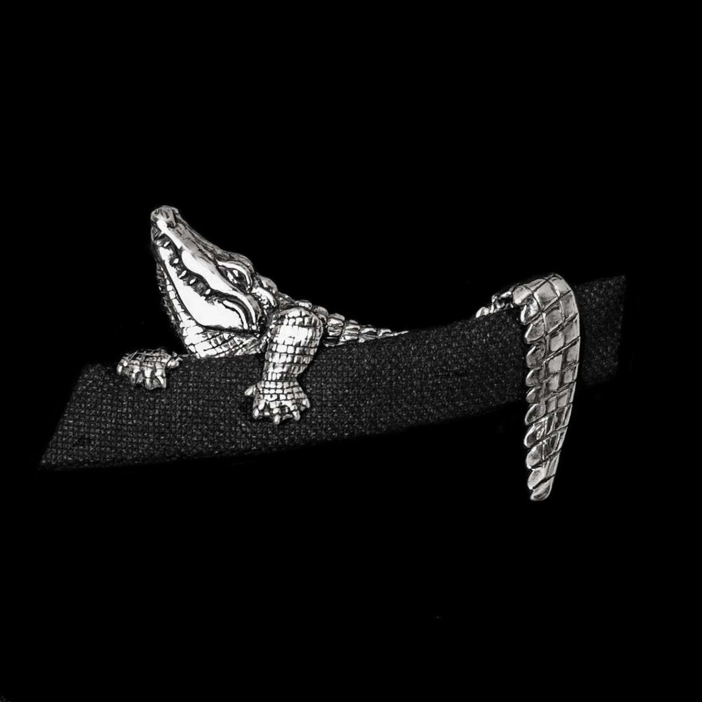 Crocodile Brooch - 925 Silver Handmade Pocket Square Alternative