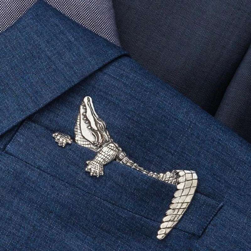 Crocodile Brooch - 925 Silver Handmade Pocket Square Alternative
