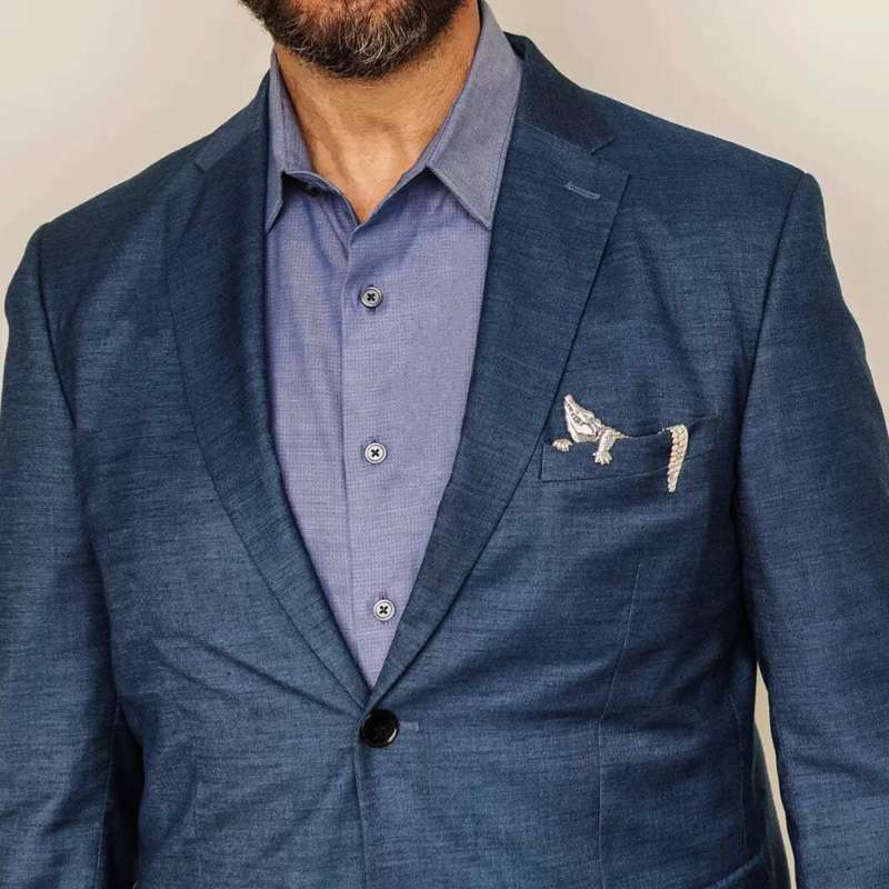 Crocodile Brooch - 925 Silver Handmade Pocket Square Alternative