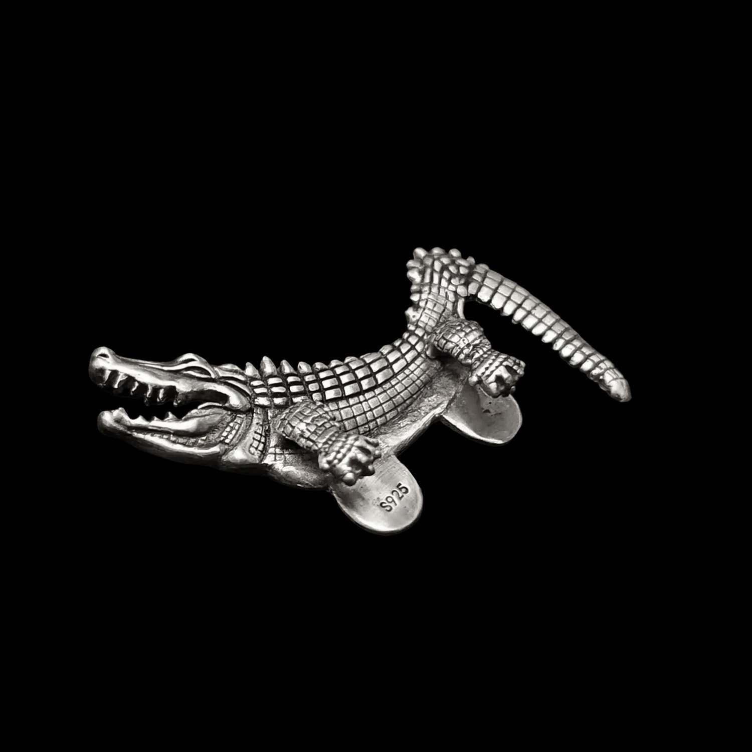 Crocodile Brooch - 925 Silver Handmade Pocket Square Alternative