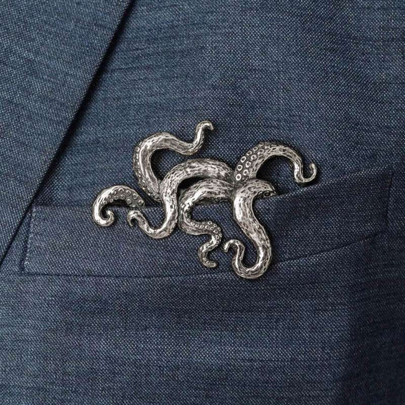 Octopus Brooch​ 925 silver Suit pocket decoration badge
