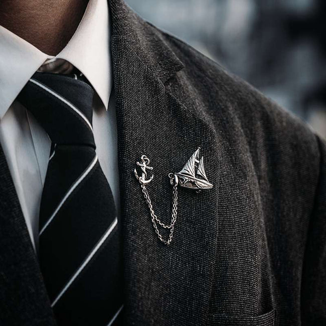 Sailboat Brooch 925 silver Riding the Waves Suit pocket decoration badge Main Image