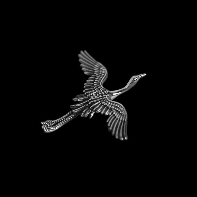 Crane Brooch​ 925 silver Suit pocket decoration badge Hover Image