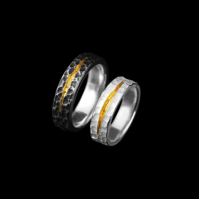 Golden Eyes Couples Promise Rings – Handcrafted 925 Silver & 24K Gold Hover Image