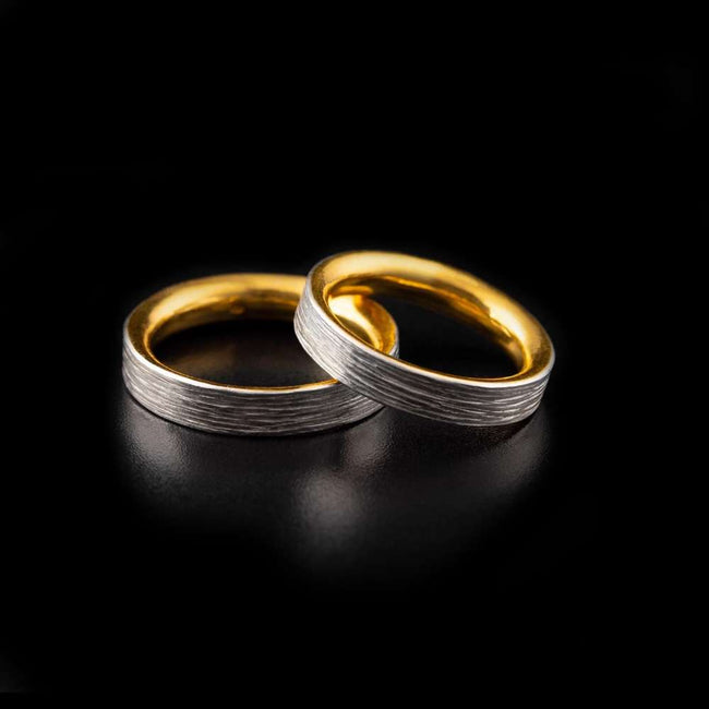 Couple Promise Rings Set – Handmade 925 Silver & 24K Solid Gold Inlay Main Image