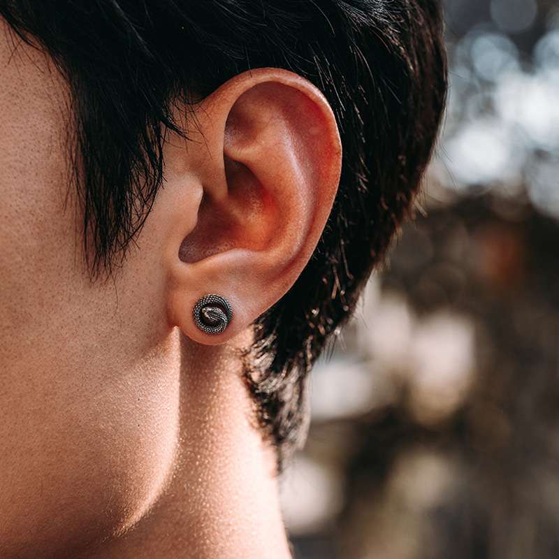 Coiled Snake Earrings - Handmade 925 Silver Men's Serpent Jewelry