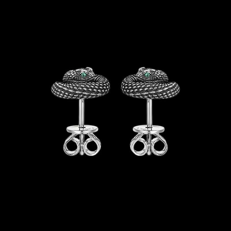 Coiled Snake Earrings - Handmade 925 Silver Men's Serpent Jewelry