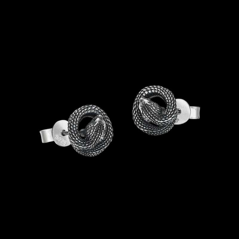 Coiled Snake Earrings - Handmade 925 Silver Men's Serpent Jewelry