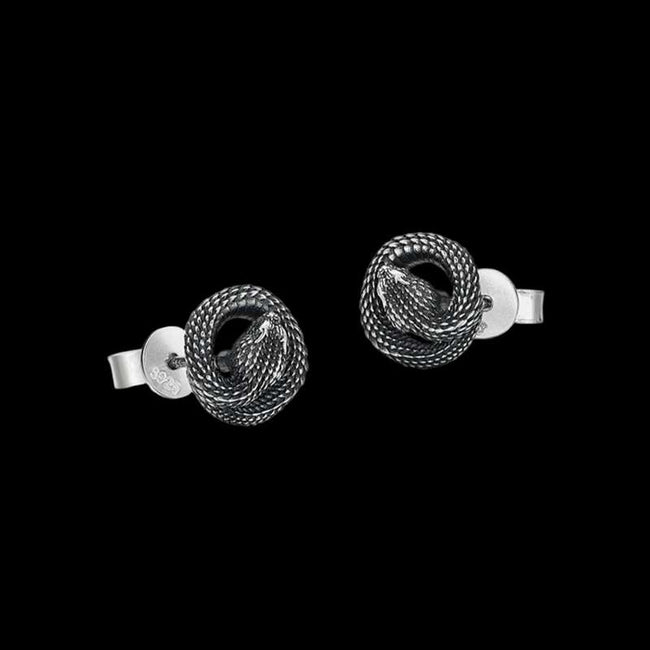 Coiled Snake Earrings - Handmade 925 Silver Men's Serpent Jewelry Main Image