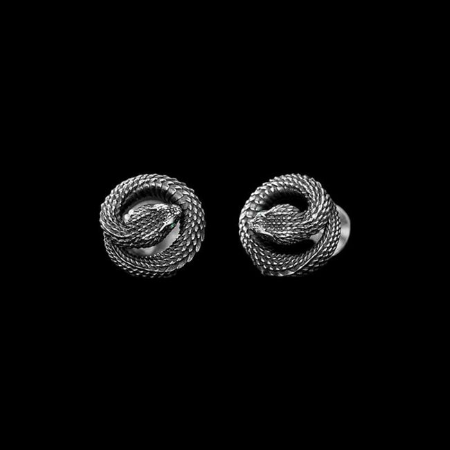 Coiled Snake Earrings - Handmade 925 Silver Men's Serpent Jewelry Hover Image