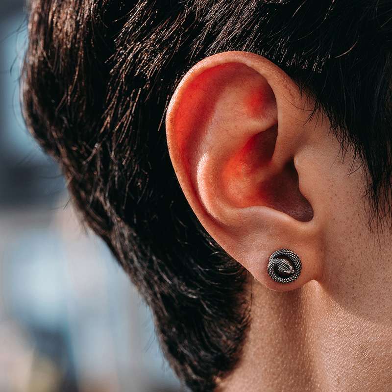 Coiled Snake Earrings - Handmade 925 Silver Men's Serpent Jewelry