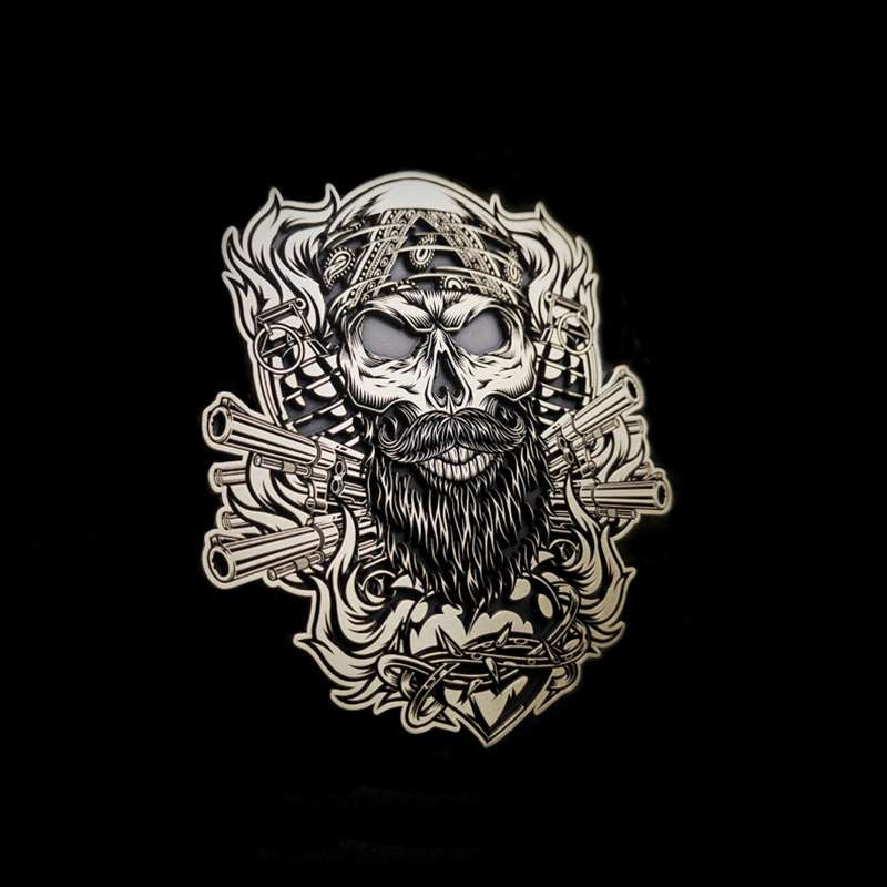 Brass 3D Harley Davidson Stickers | Skull & Revolver Motorcycle Tank Badges