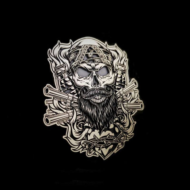 Brass 3D Harley Davidson Stickers | Skull & Revolver Motorcycle Tank Badges Hover Image