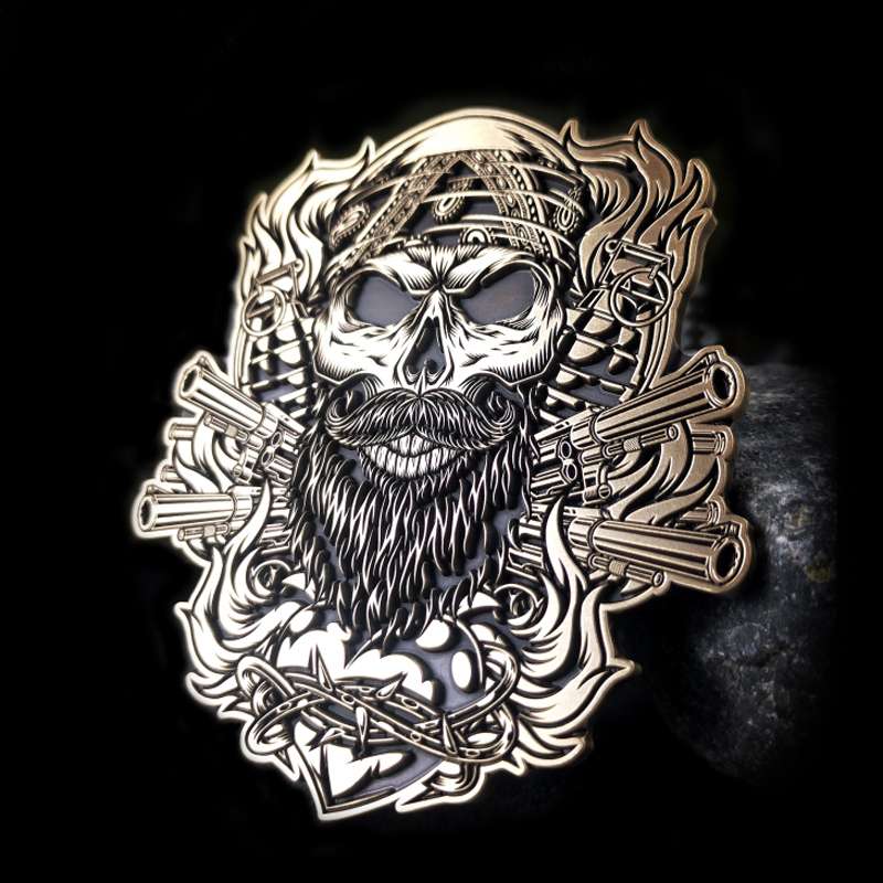 Brass 3D Harley Davidson Stickers | Skull & Revolver Motorcycle Tank Badges