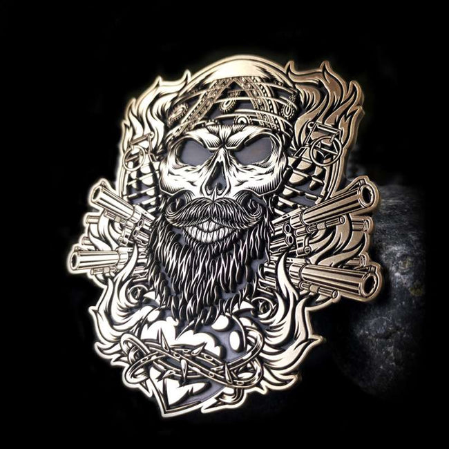 Brass 3D Harley Davidson Stickers | Skull & Revolver Motorcycle Tank Badges Main Image