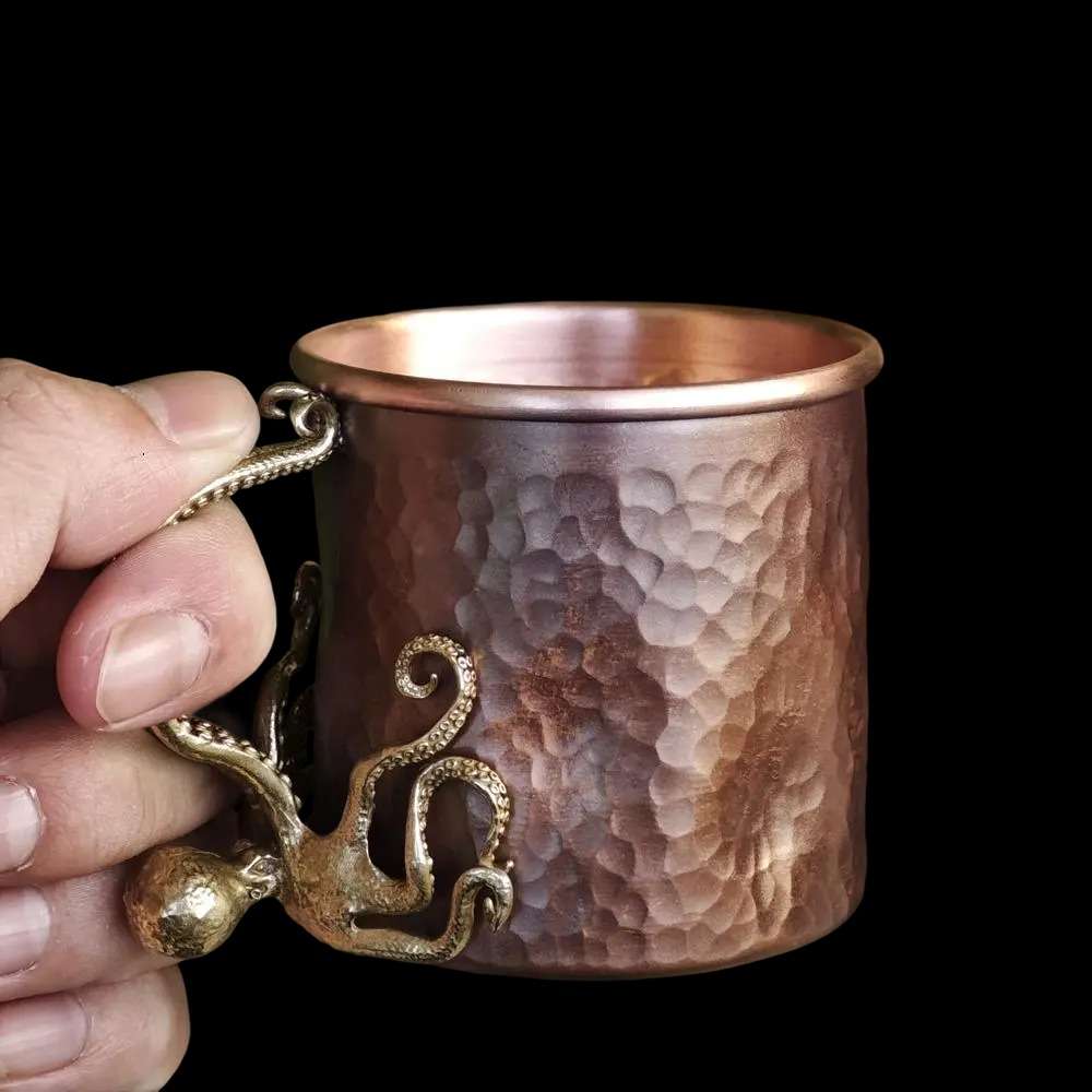 Red Copper Coffee Cup with Octopus Handle | Handmade Tea & Espresso Mug