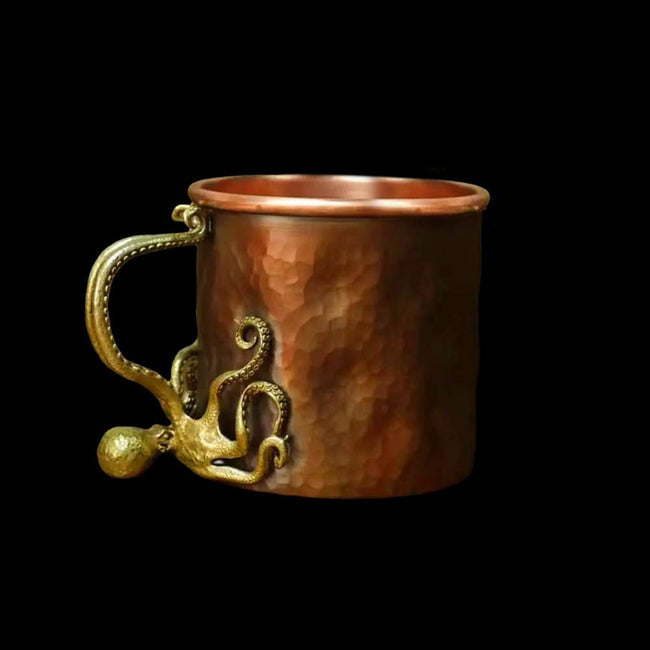 Red Copper Coffee Cup with Octopus Handle | Handmade Tea & Espresso Mug Hover Image