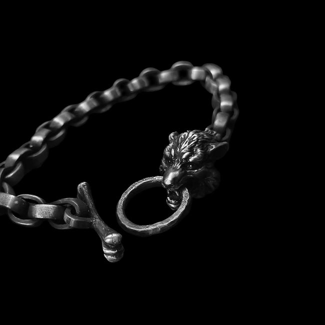 Wolf Silver Bracelet | Viking Leather Jewelry for Men & Women Main Image