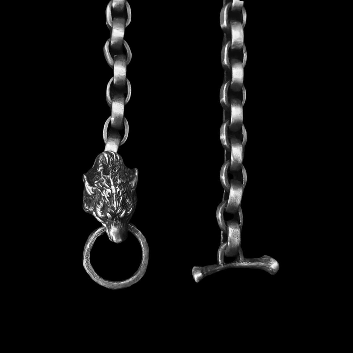 Wolf Silver Bracelet | Viking Leather Jewelry for Men & Women