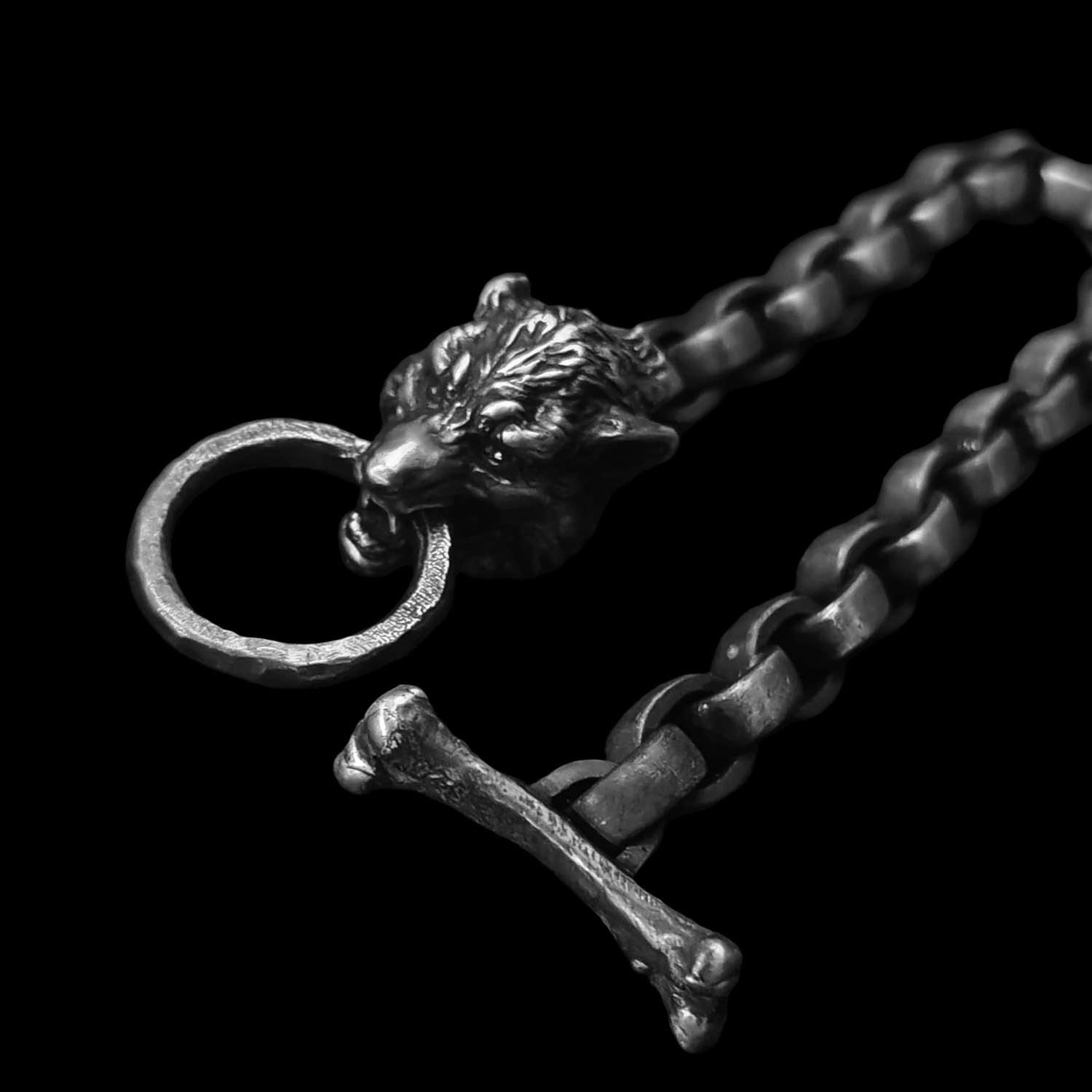 Wolf Silver Bracelet | Viking Leather Jewelry for Men & Women