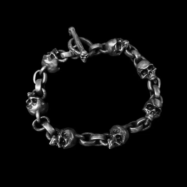 Bold Skull Bracelet - Handmade 925 Silver Men's Chain Hover Image