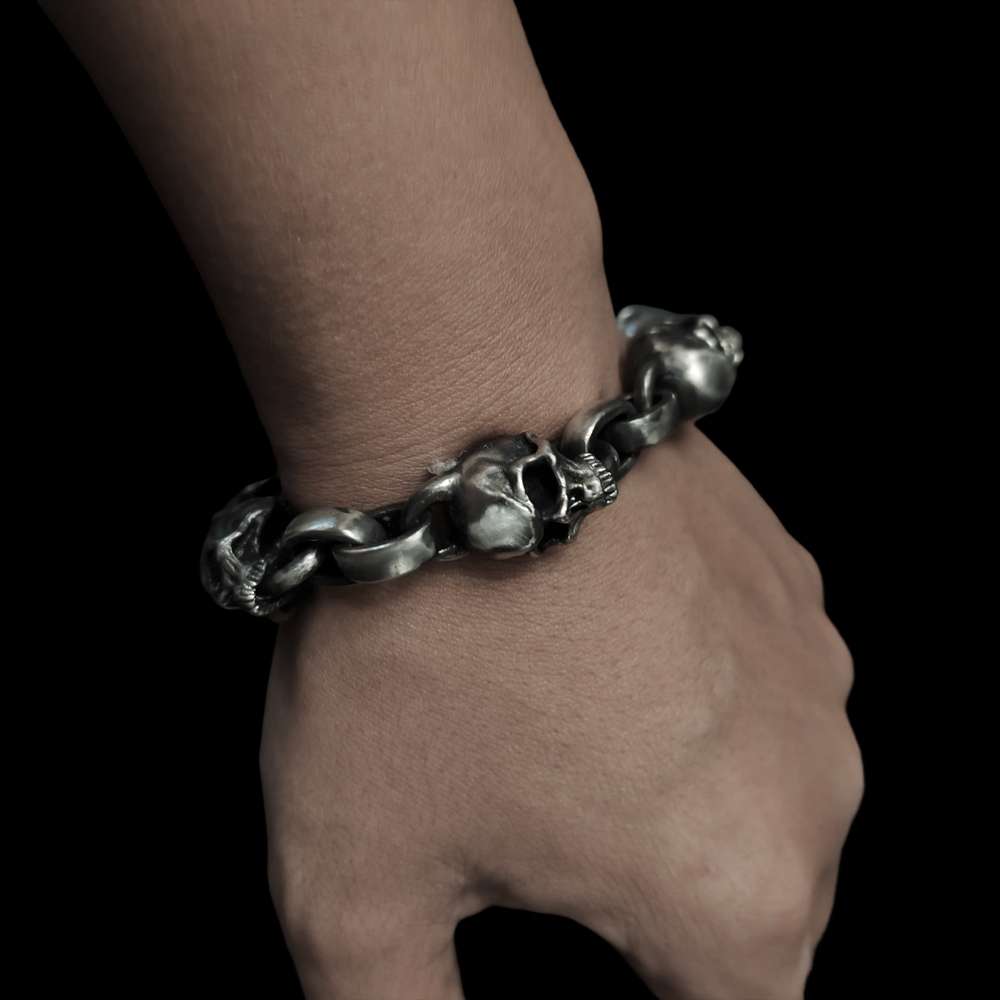 Bold Skull Bracelet - Handmade 925 Silver Men's Chain
