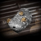 Skull Silver & Brass BIC Lighter Case - Hand Engraved Cover