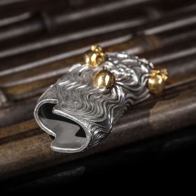 Skull Silver & Brass BIC Lighter Case - Hand Engraved Cover Main Image