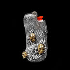 Skull Silver & Brass BIC Lighter Case - Hand Engraved Cover