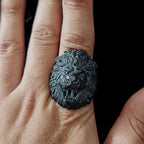 Solid Silver Lion Head Ring - Hand Carved Men's Jewelry