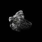 Solid Silver Lion Head Ring - Hand Carved Men's Jewelry