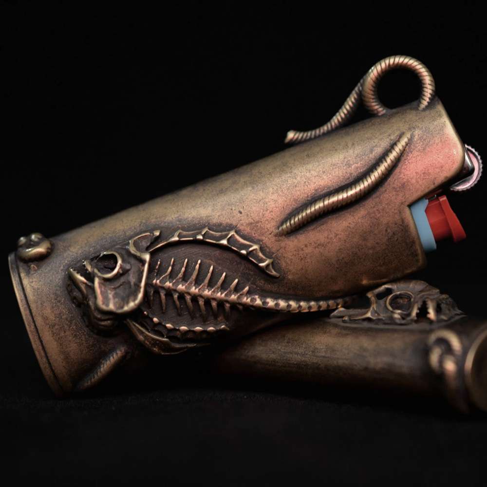 Brass Grasshopper Lighter Case | Hand-Engraved BIC Cover